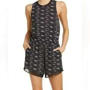 Zella Getaway Blouson Romper, Women's XS, Black Halide Geo Print
